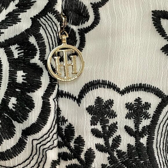 Tommy Hilfiger Embroidered Fit & Flare Midi Dress 10 | Black White A-Line Lined - Picture 10 of 16